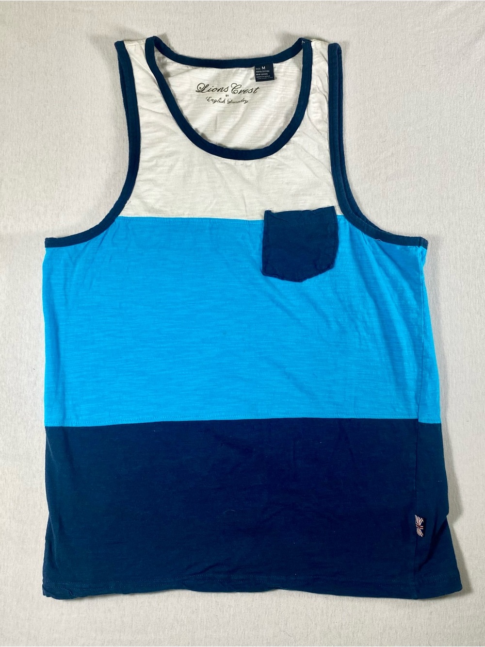 Lions Crest by English Laundry Men’s M Blue White Colorblock Cotton Tank Top